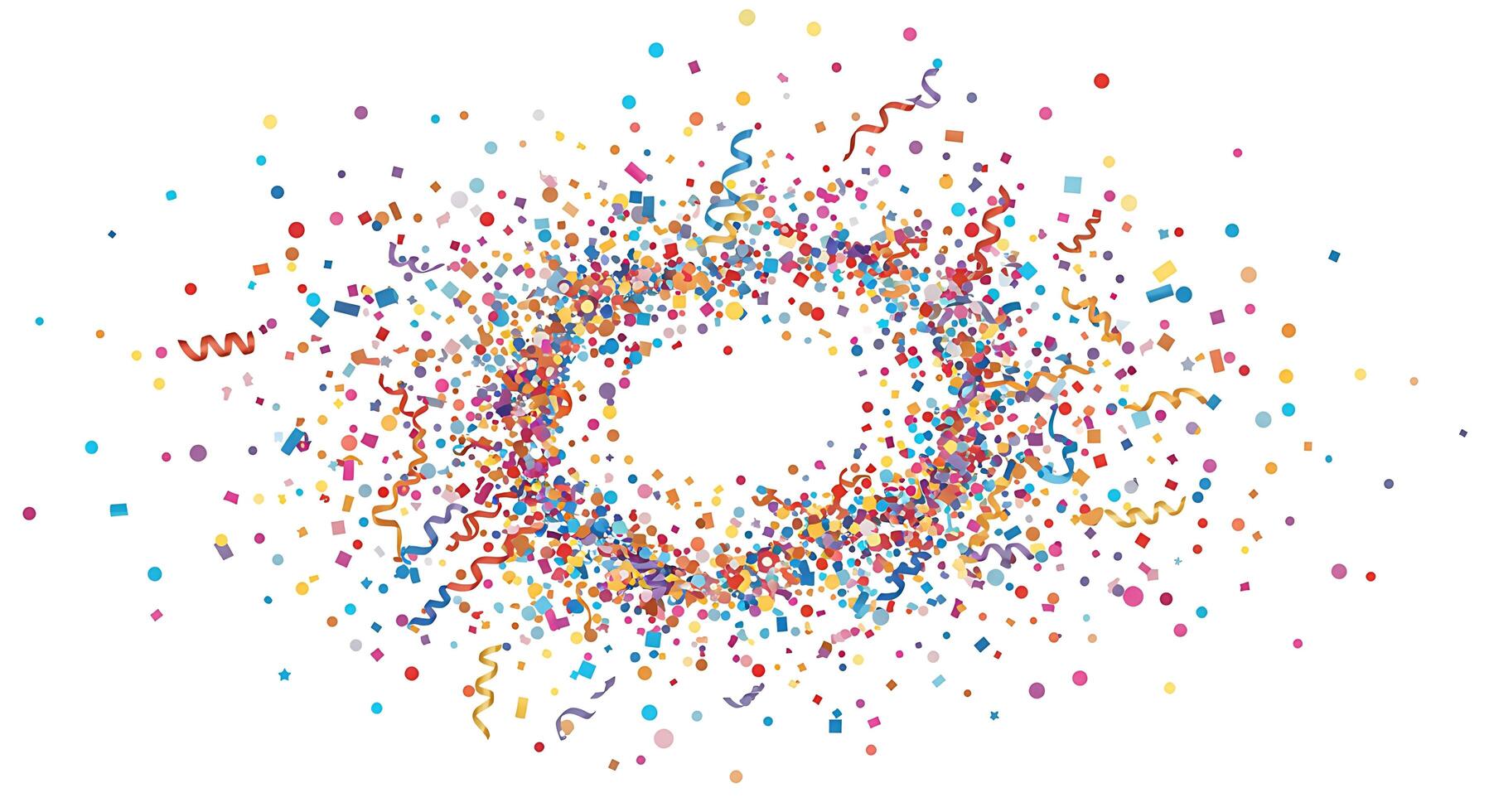 A circle of colorful confetti on a white background photo