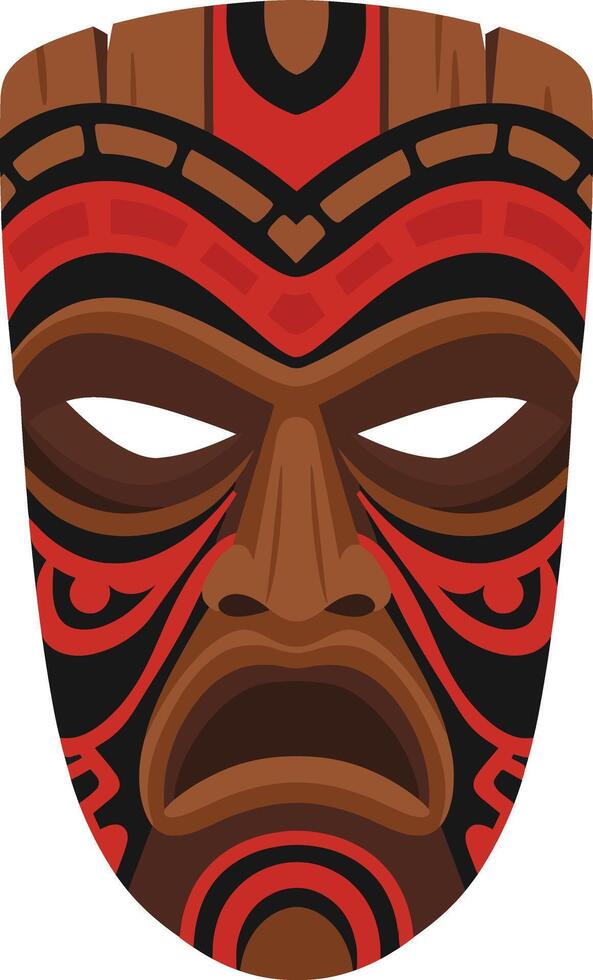 Tribal African wooden mask with red and brown painted patterns for cultural decoration and ceremony use illustration vector