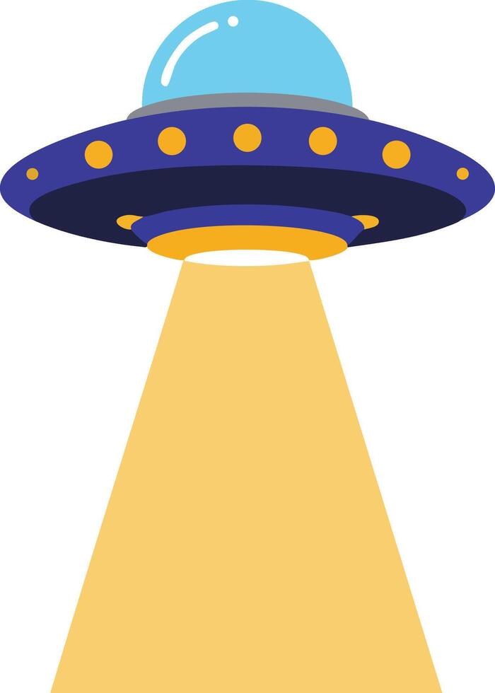 UFO spaceship with glowing yellow light beam flying alien spacecraft illustration design vector