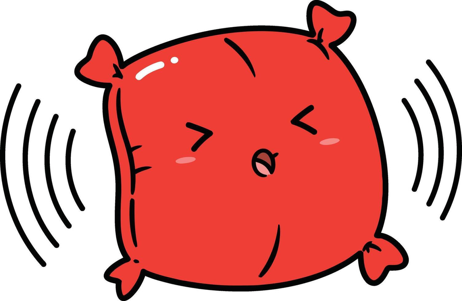 Red cartoon pillow with expressive face and motion lines illustration for fun and playful design elements vector