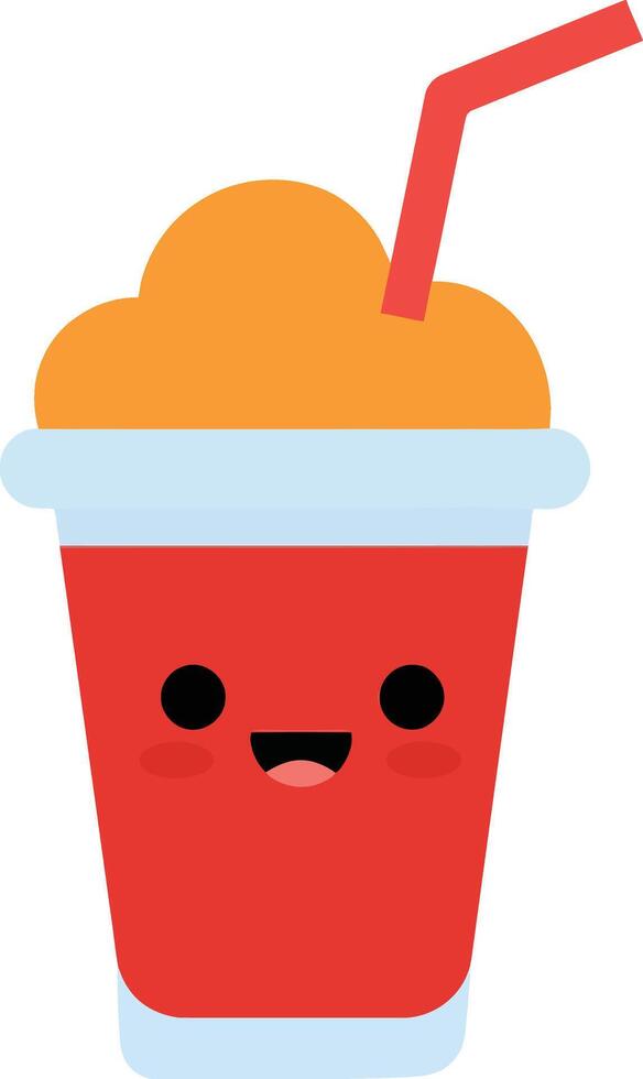 Cute red smoothie cup with orange topping and red straw illustration with happy face vector