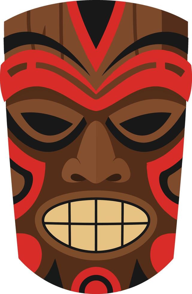Tribal Wooden Mask with Red and Black Patterns Illustration for Cultural and Traditional Decor Design vector