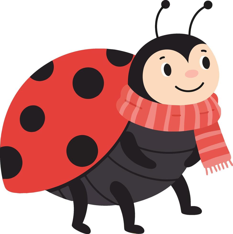Cute ladybug cartoon character wearing red scarf smiling happily illustration vector