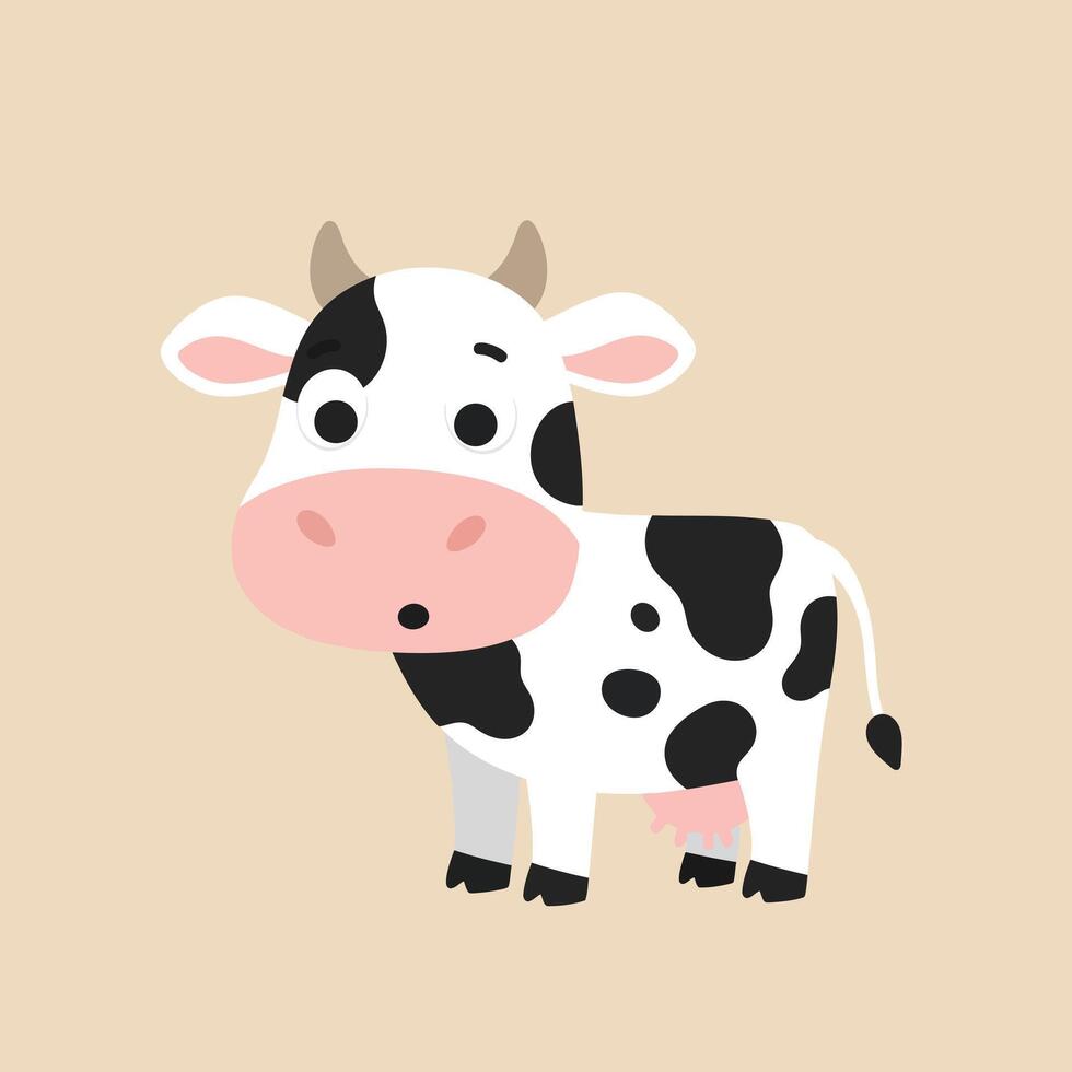Cute dairy cow cartoon illustration with black and white spots in square format for children designs vector
