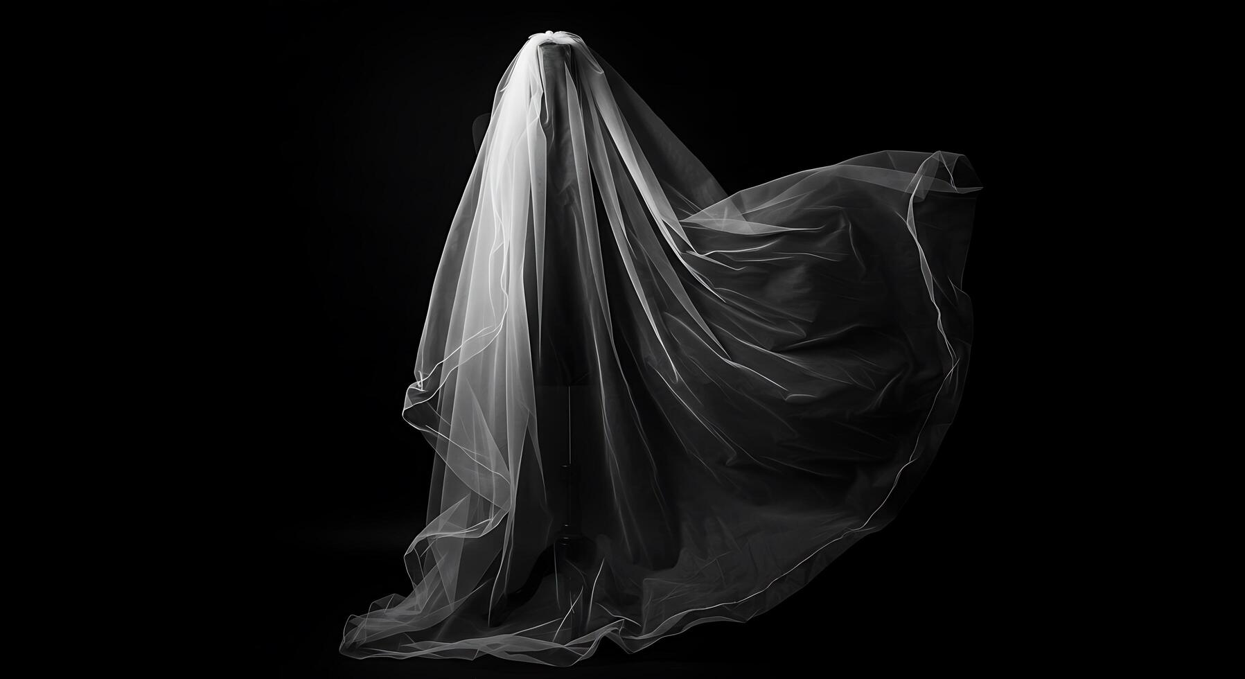 A bride is standing in front of a black background photo