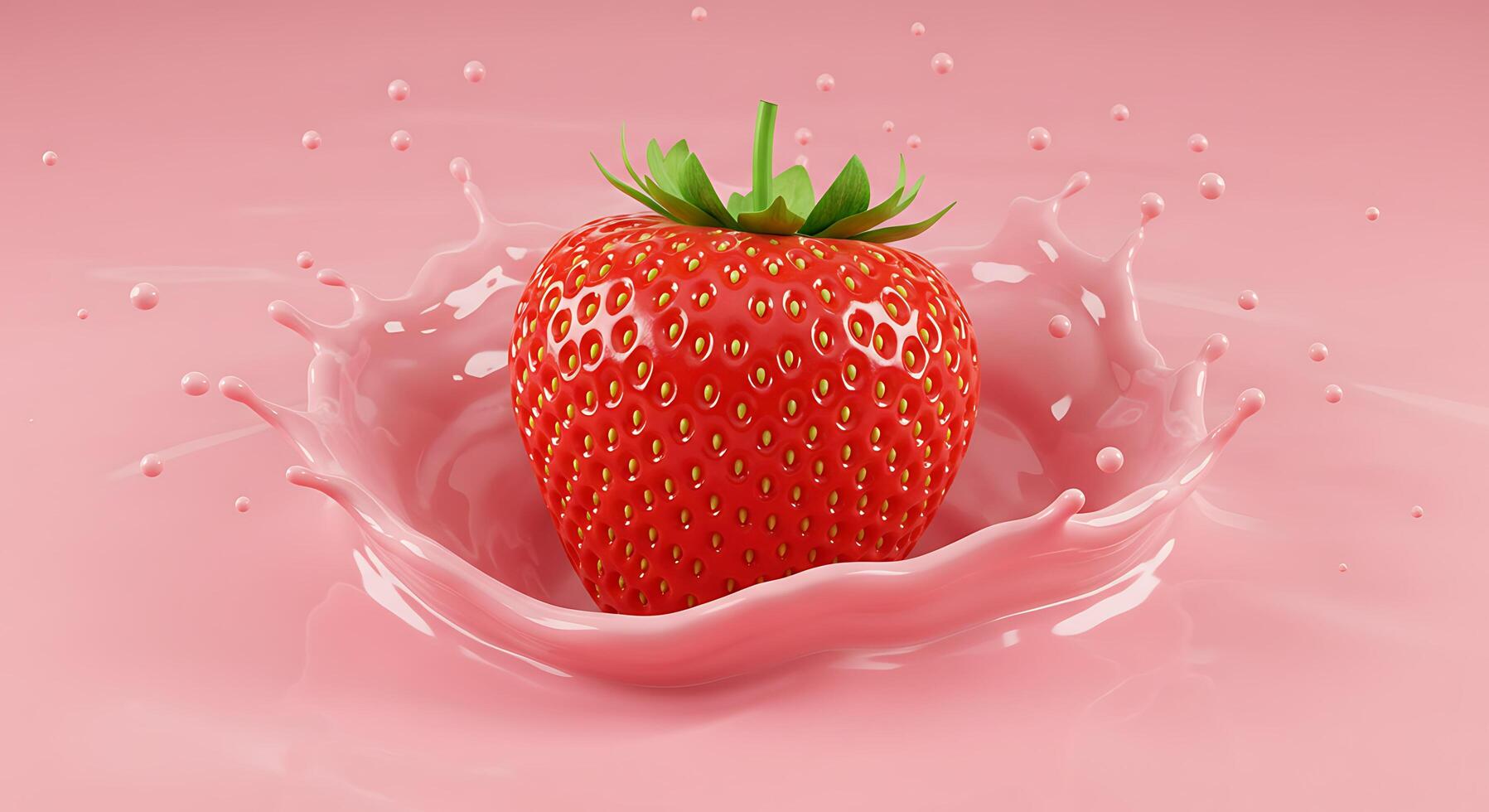 A strawberry is being splashed with pink liquid photo