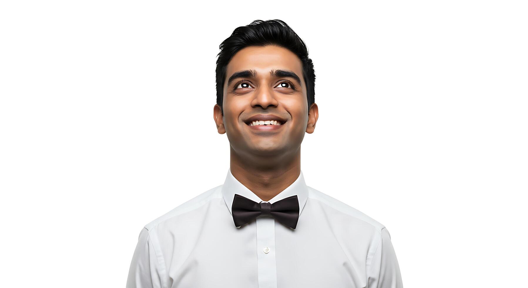 A man wearing a bow tie and a white shirt photo