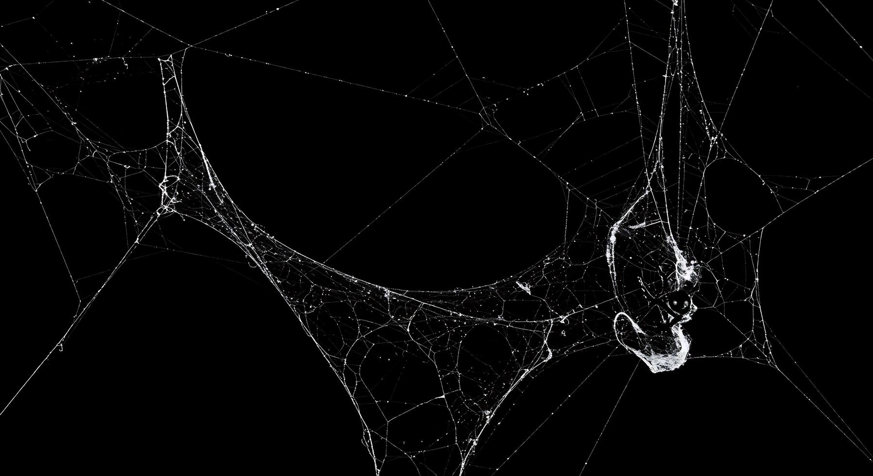 A spider web is shown on a black background photo
