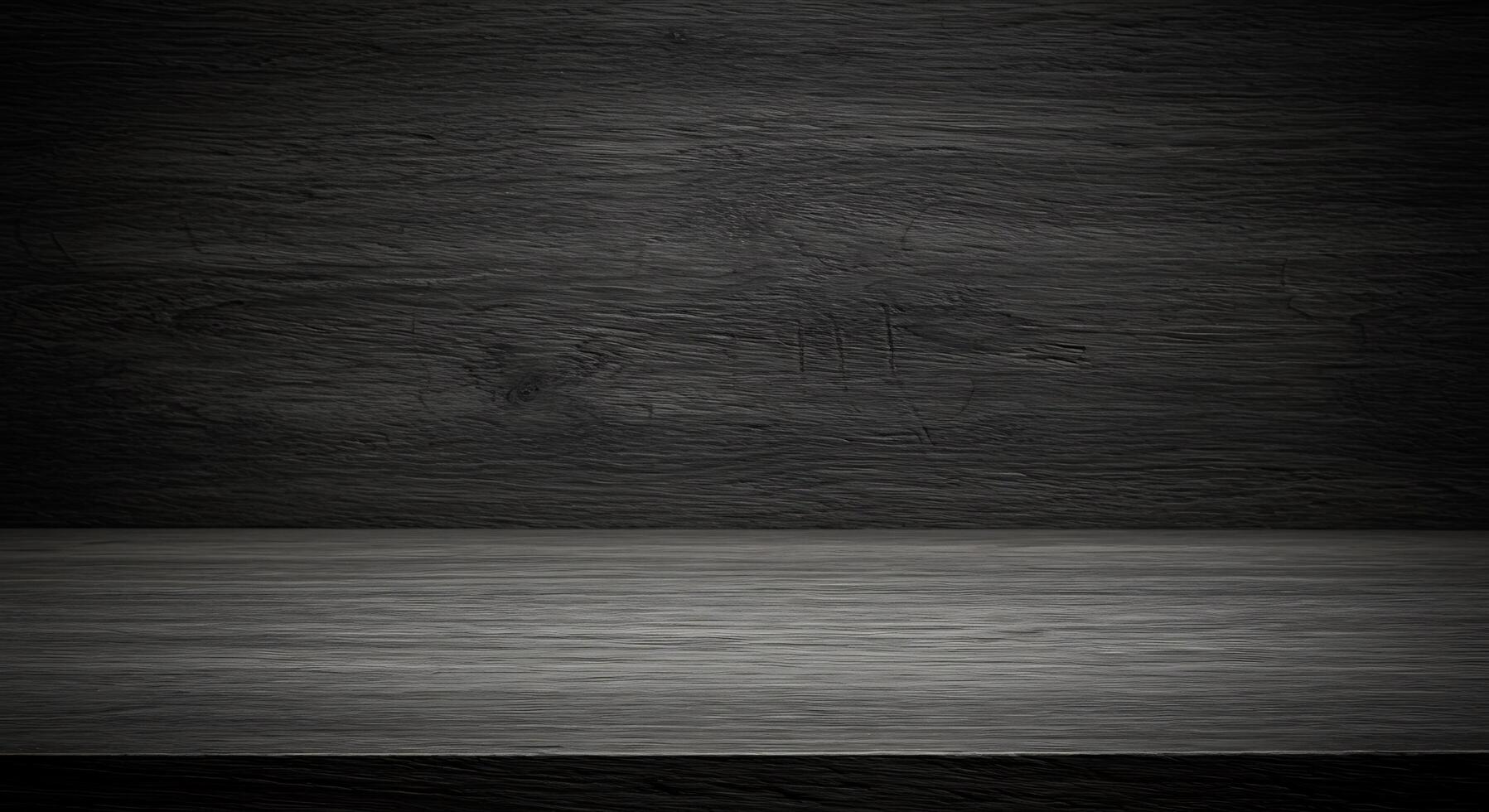 Empty wooden table with black background photo