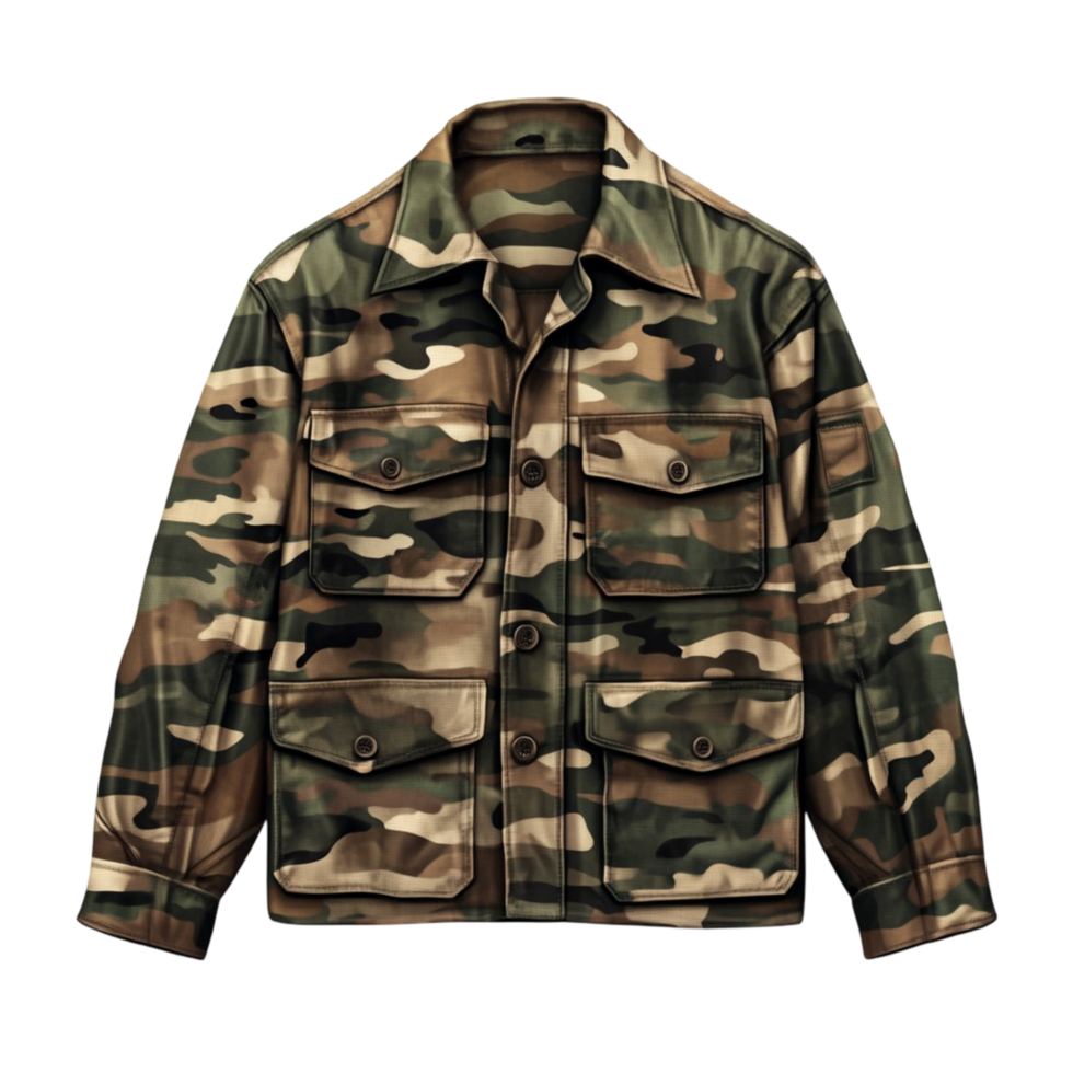 Military Camouflage Patterned Jacket with Hood Outdoor Wear Style png