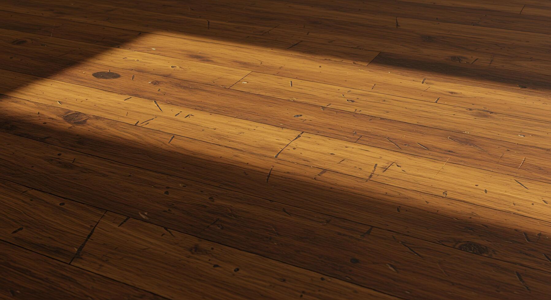 A wooden floor with sunlight shining on it photo