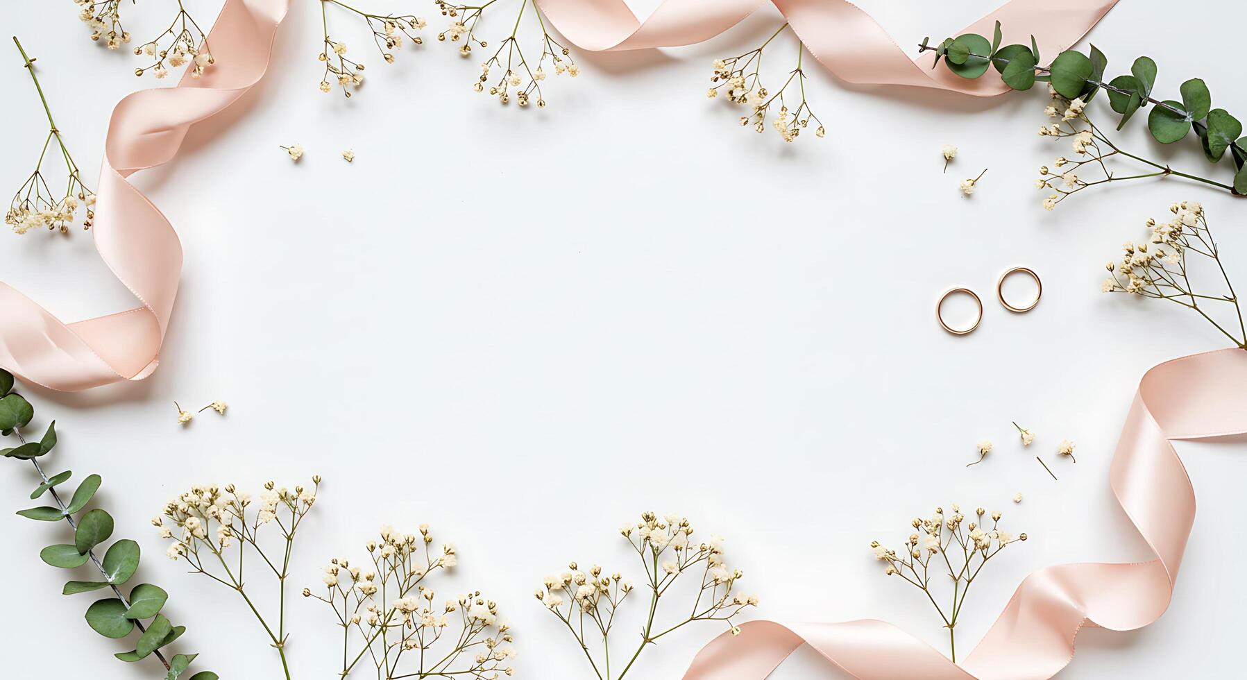 Wedding rings and flowers on a white background photo