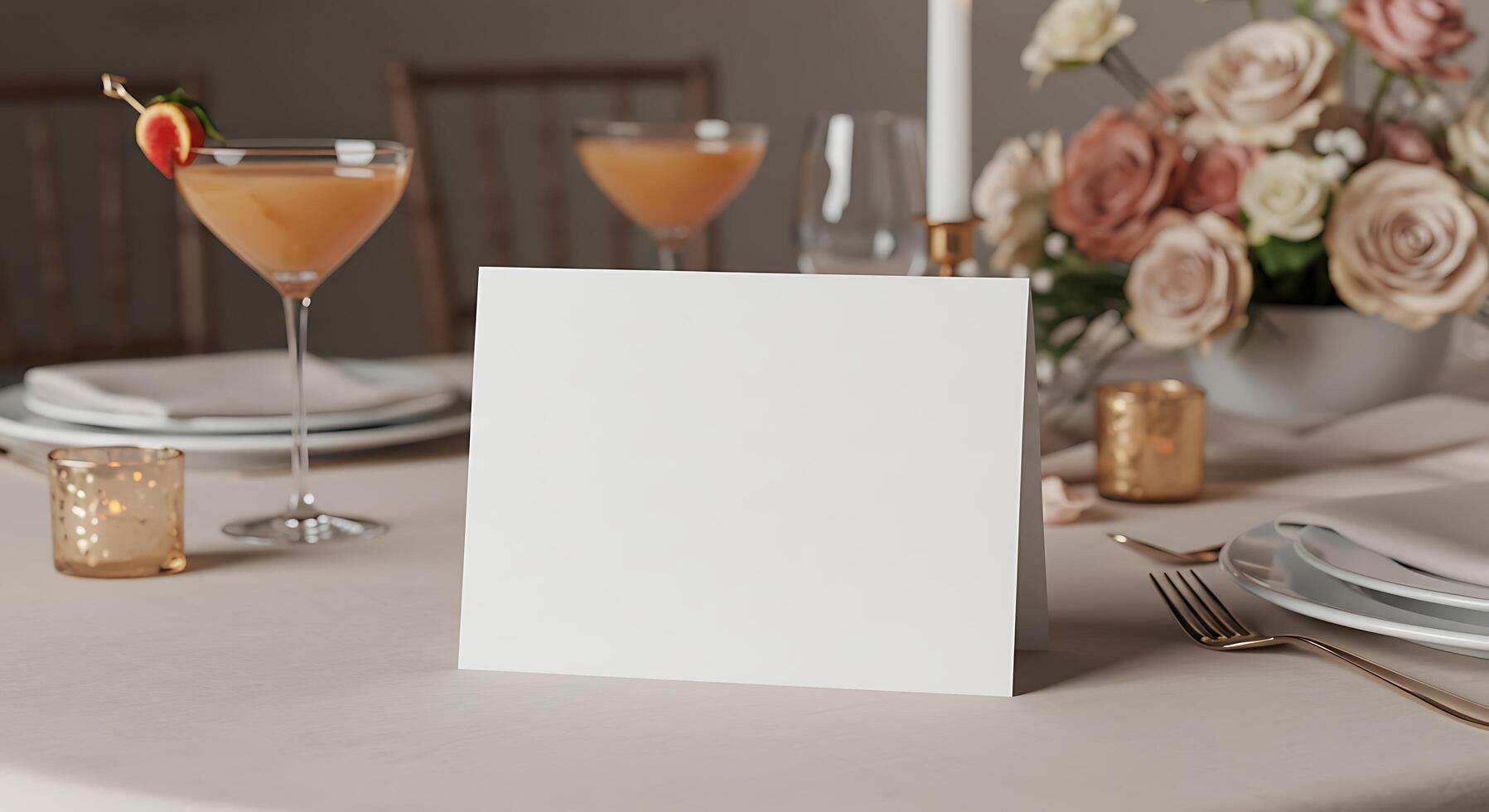 A table with a white card on it photo