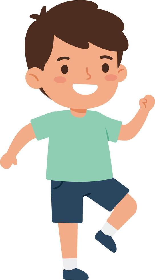 Happy boy playing outdoors in casual summer clothes smiling and raising hand with joy illustration vector