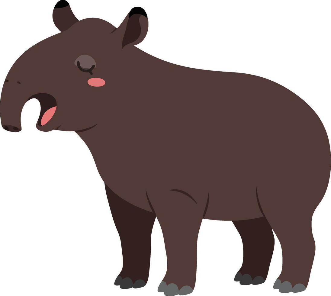Tapir animal illustration with brown body and closed eyes in cartoon style for children and education materials vector