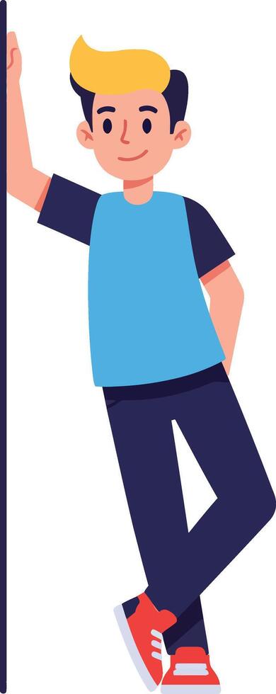 Young boy leaning on a pole with casual clothing and sneakers illustration vector