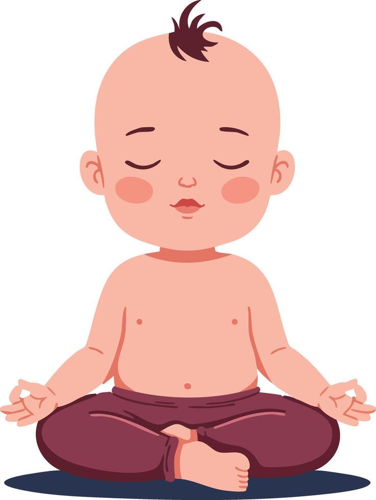 Baby meditating in lotus pose peaceful calm child practicing mindfulness illustration vector