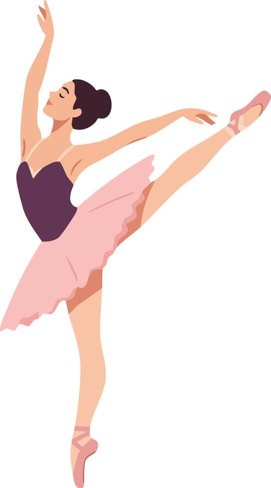 Ballet dancer performing elegant arabesque pose in pink tutu and pointe shoes illustration vector
