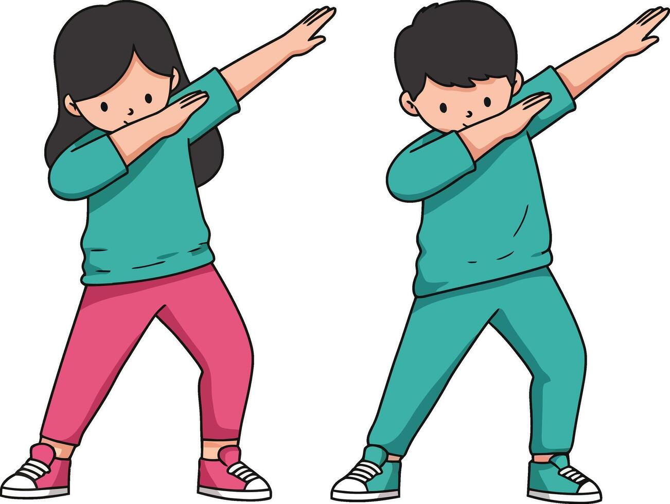Children performing dab dance pose in colorful casual clothes illustration vector