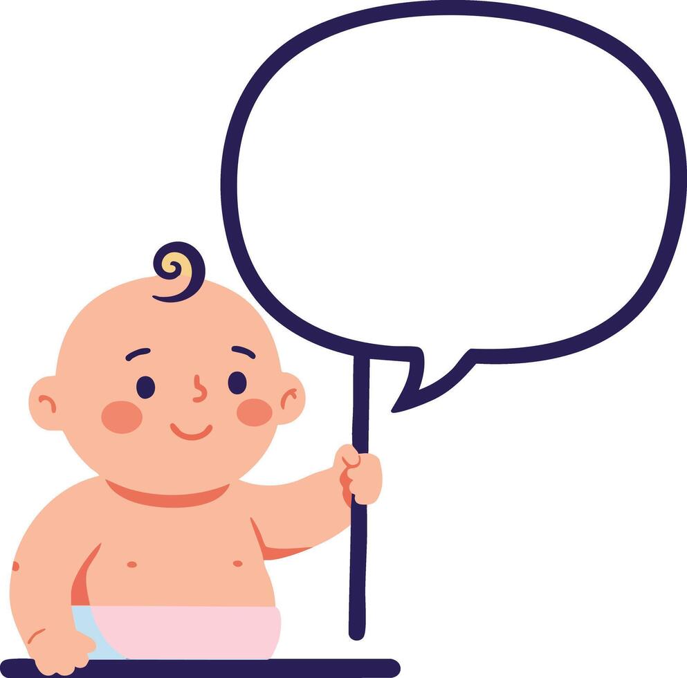 Baby holding speech bubble illustration with smiling face and diaper graphic design vector