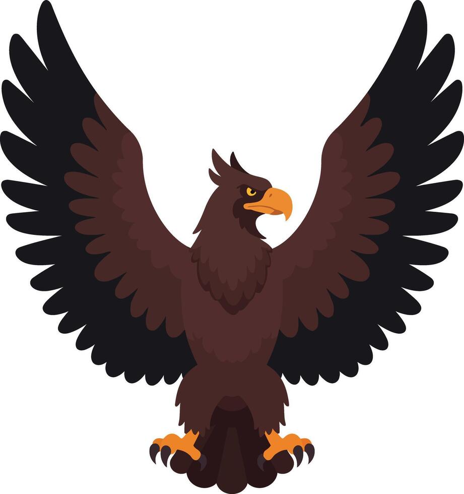Fierce brown eagle with spread wings and sharp claws illustration of powerful bird of prey vector