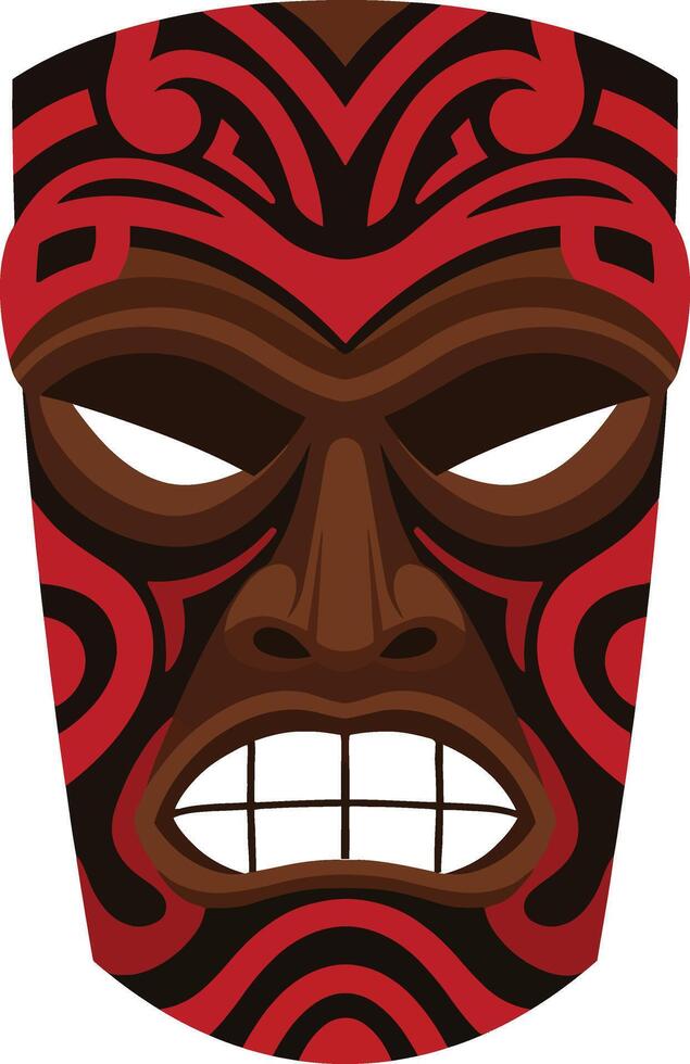 Tribal mask with red and brown patterns illustration of traditional cultural art design vector