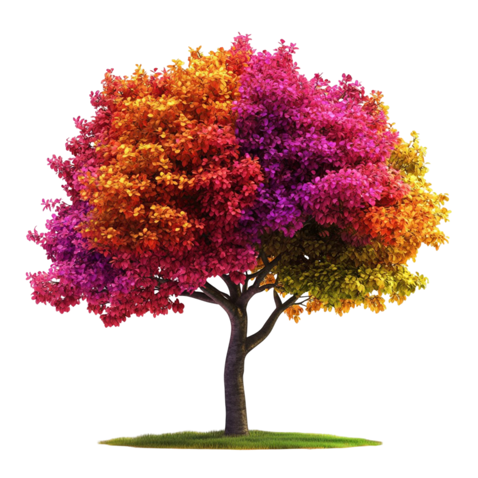 Fantasy Tree with Glowing Red Leaves and Magical Aura Enchanted Nature png
