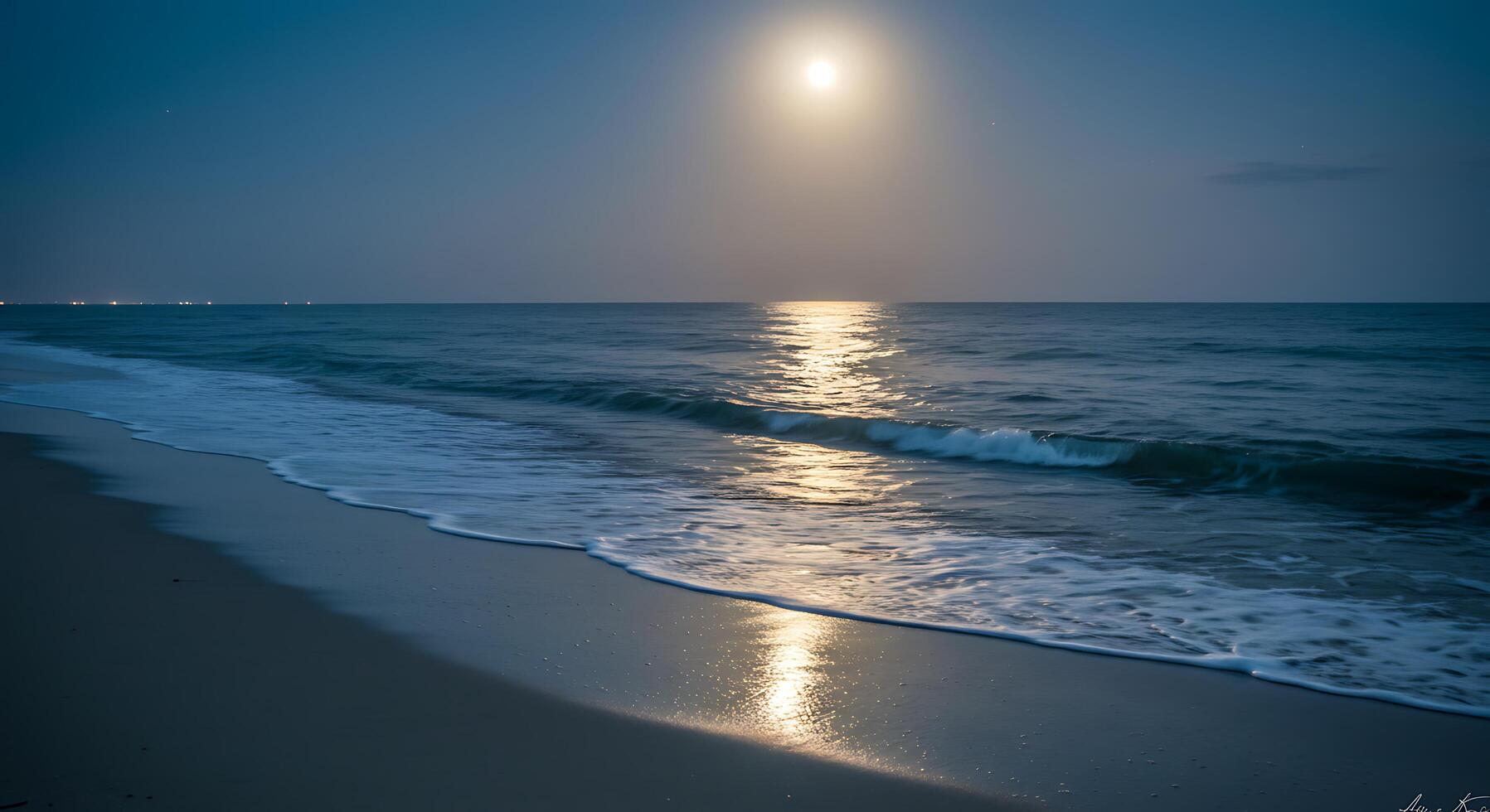 A full moon is shining over the ocean photo