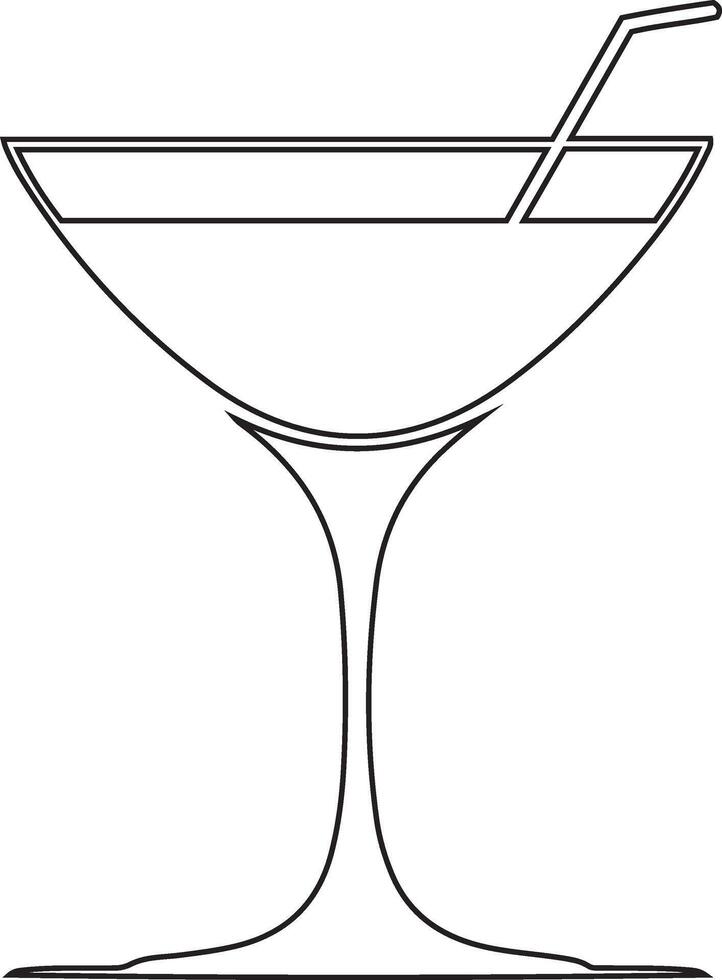 Line Art Illustration of a Martini Glass with a Straw vector