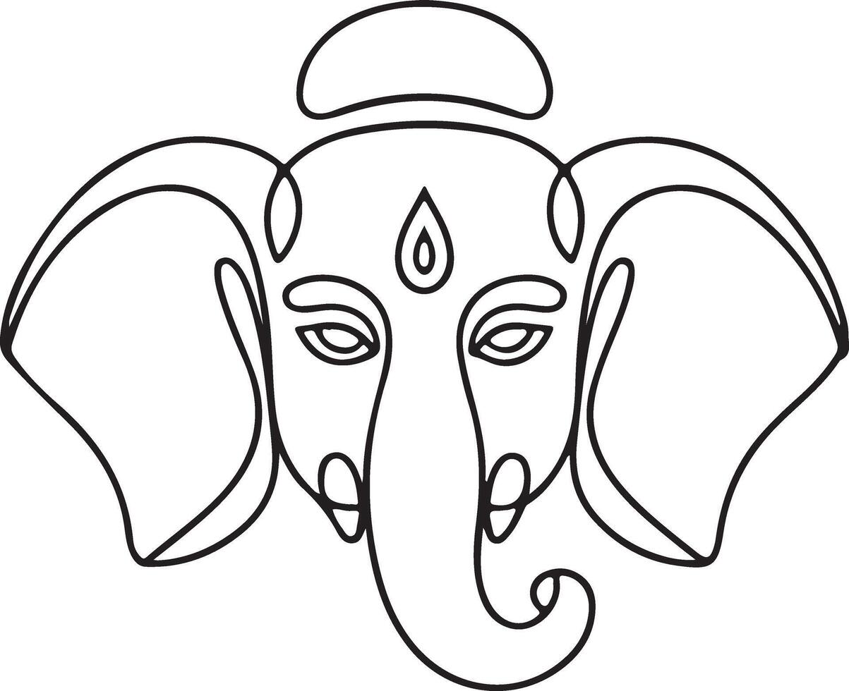 Line art Ganesh head Hindu god elephant deity vector