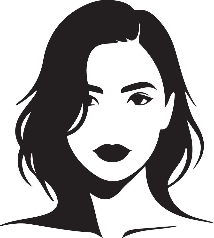 Stylish Black and White Silhouette of a Woman with Shoulder Length Hair vector