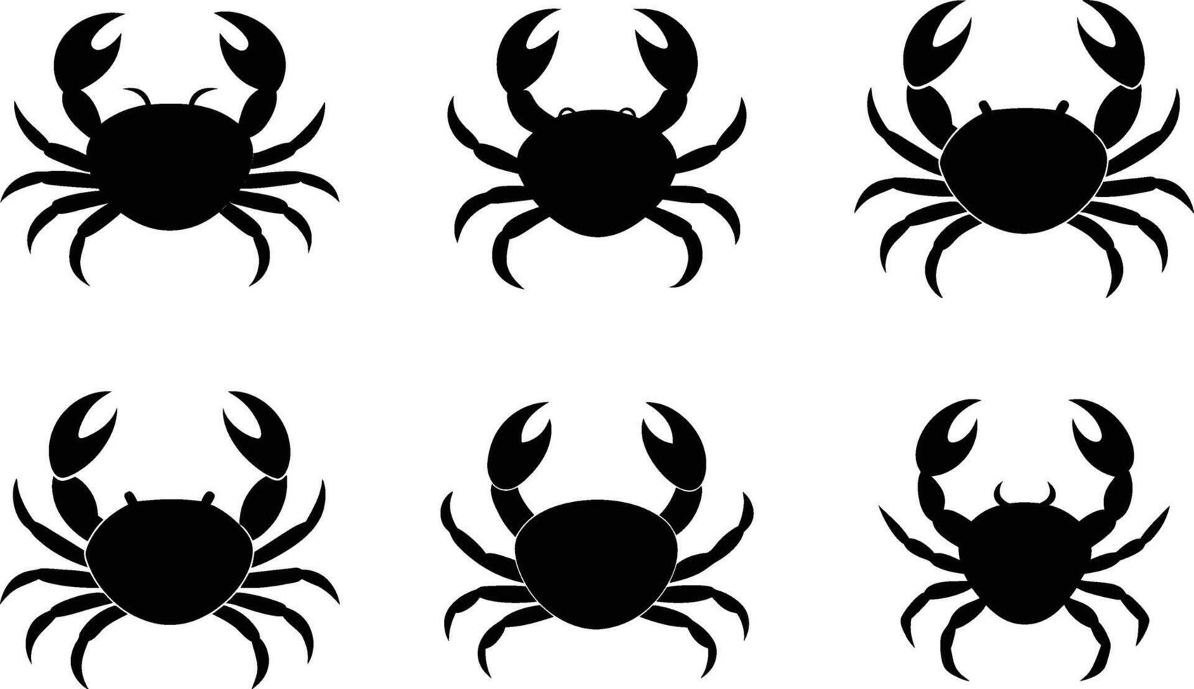 Six Simple Black Crab Silhouettes Illustration Against White Background vector