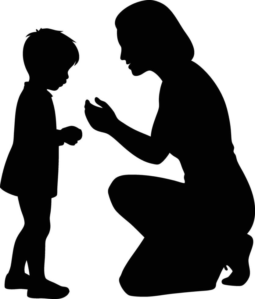 Silhouette of a Mother and Child Communicating vector