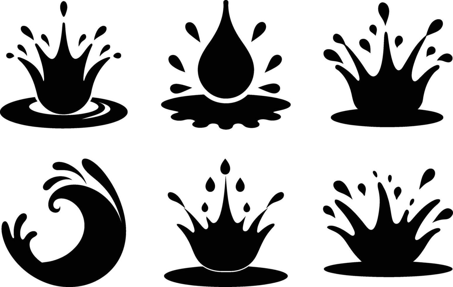 Collection of Water Splash Silhouette Illustrations, water splash Icon sets vector