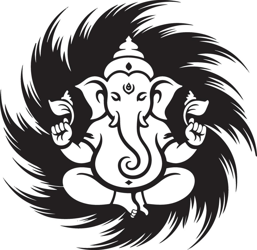 Ganesha in a swirling vortex black and white illustration vector
