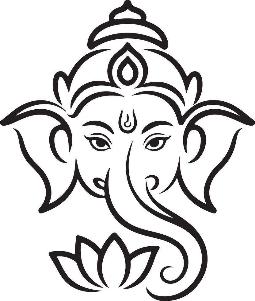 Line art ganesha head with lotus flower vector