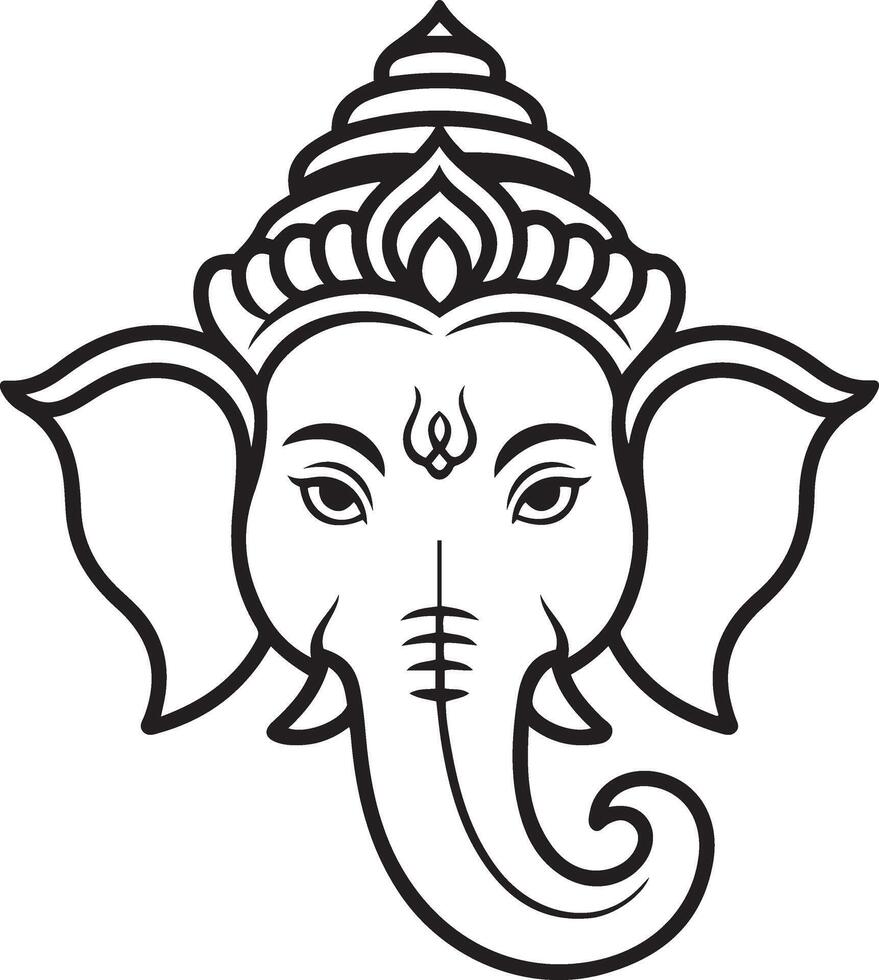 Line art ganesha head hindu god elephant deity vector