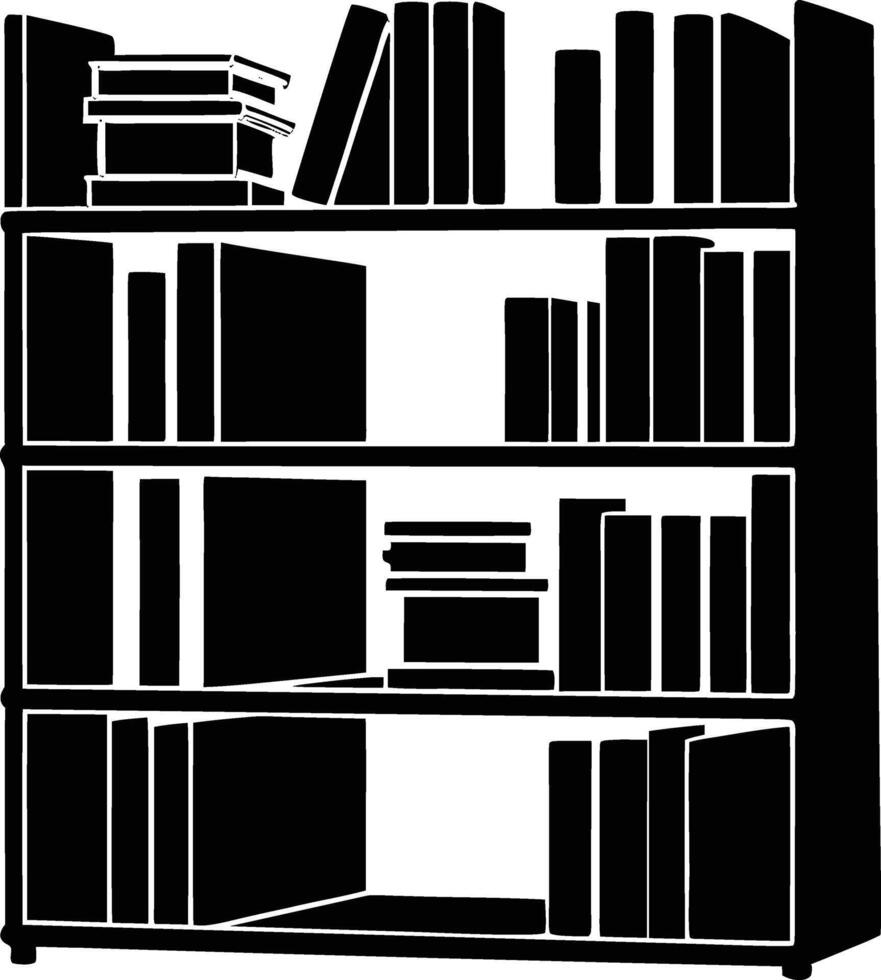 Black and White Silhouette of a Bookshelf Filled with Books vector