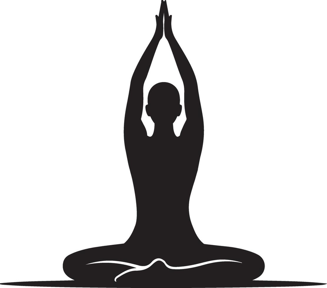 Silhouette of a Person Meditating in a Yoga Pose with Hands Raised vector