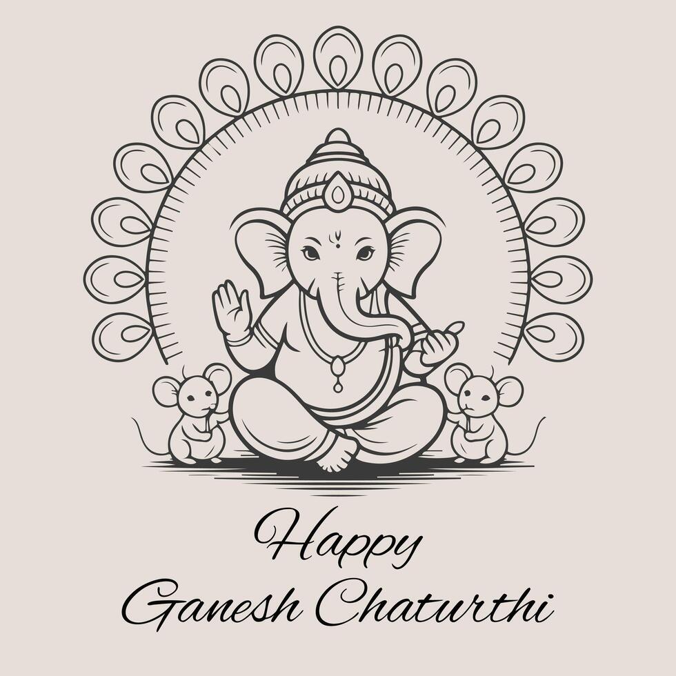 Happy ganesh chaturthi line art illustration vector