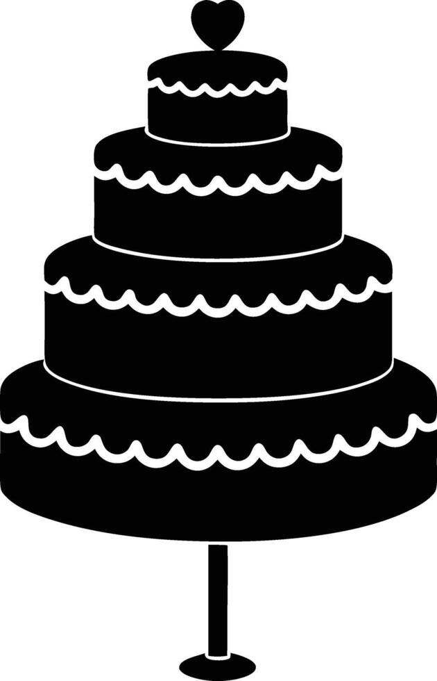 A Black and White Silhouette of a Four Tiered Wedding Cake on a Stand vector