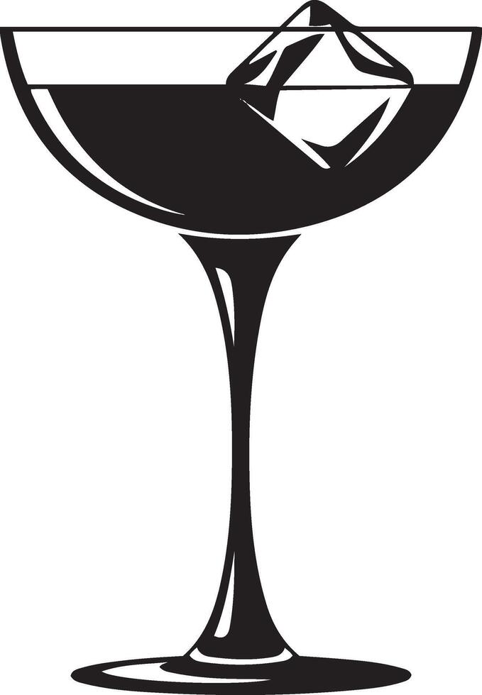 Black and White Illustration of a Cocktail Glass with Ice Cube vector