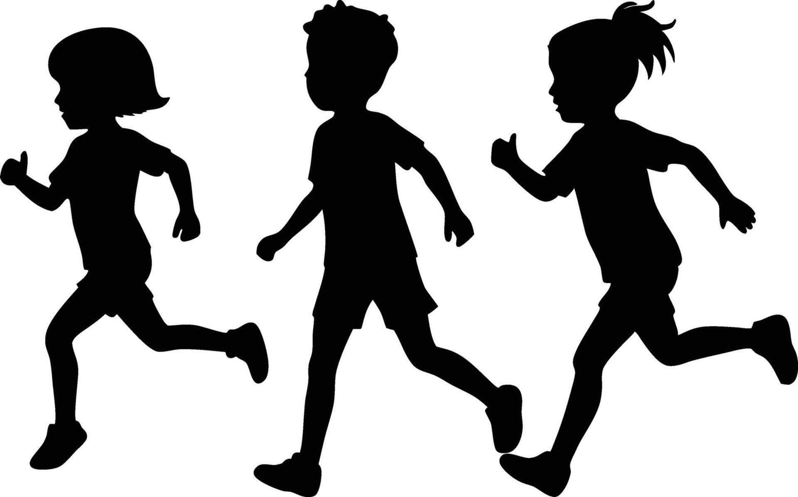 Silhouettes of Three Children Joyfully Running vector