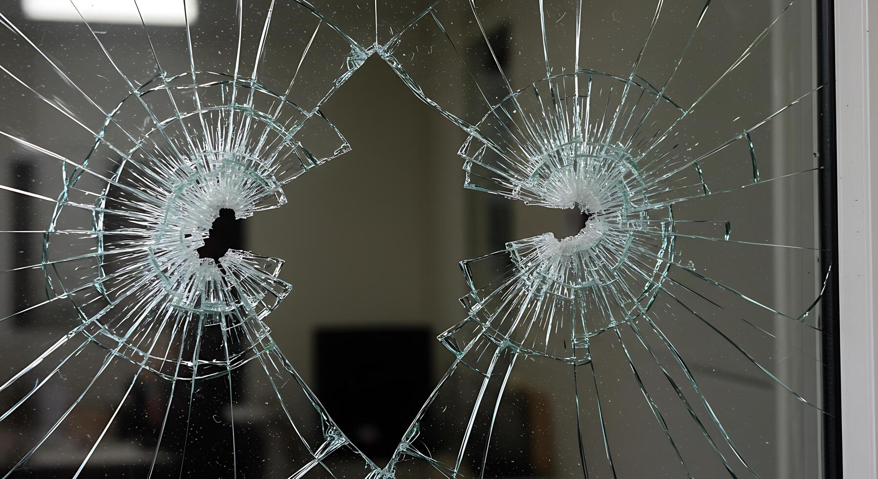 A broken window with a bullet hole in it photo