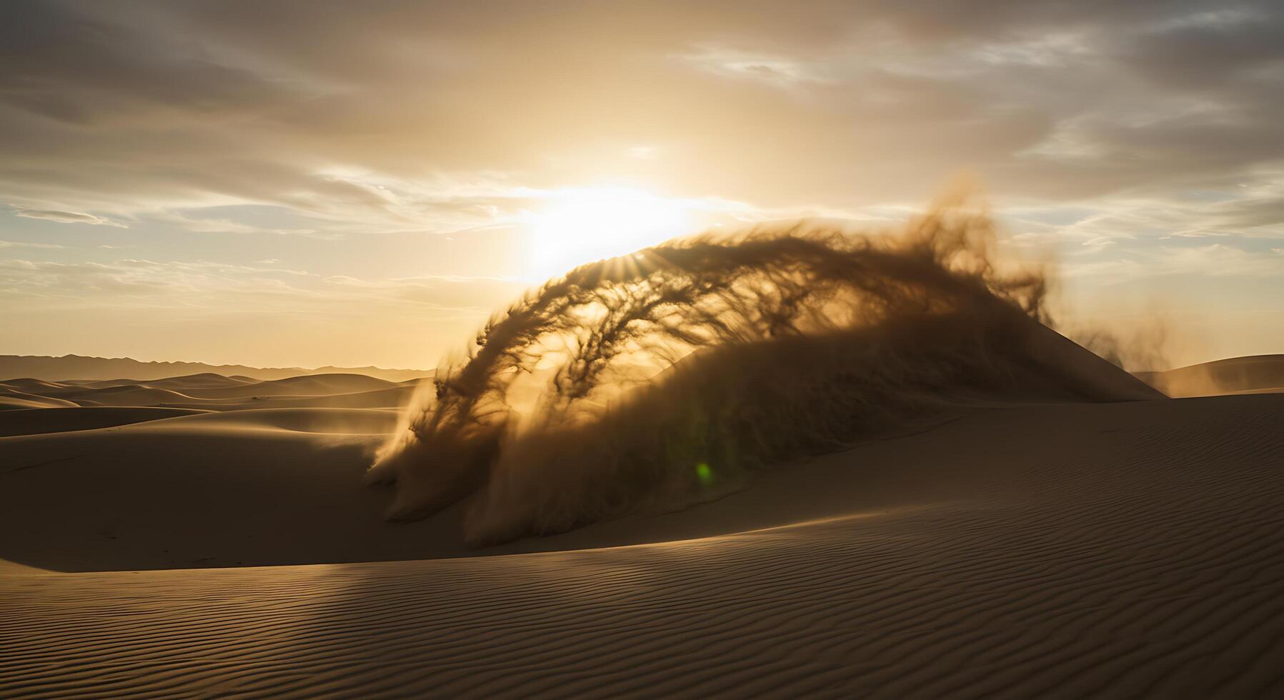 A sand dune is blowing up in the desert photo