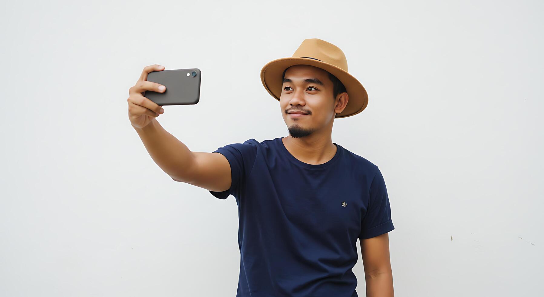 A man in a hat taking a selfie photo