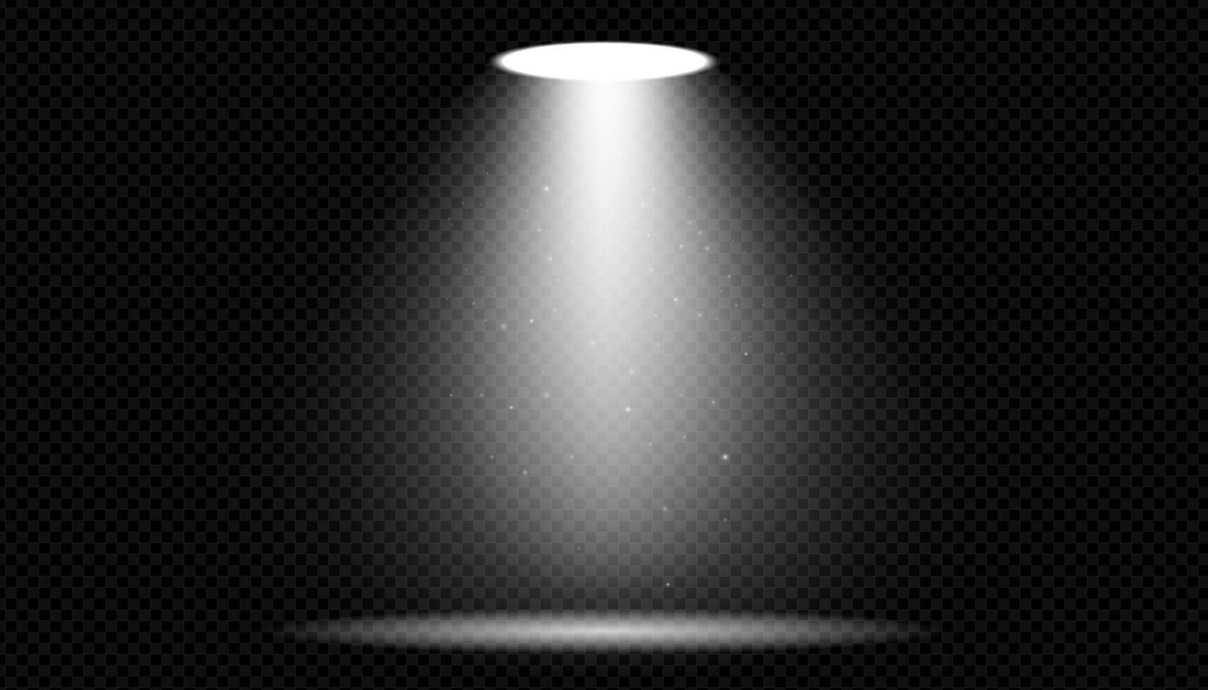 Glowing spotlight beam on dark stage. light ray with transparent shine and bright projector glow. Perfect for concerts, clubs, theater shows or festive event designs. vector