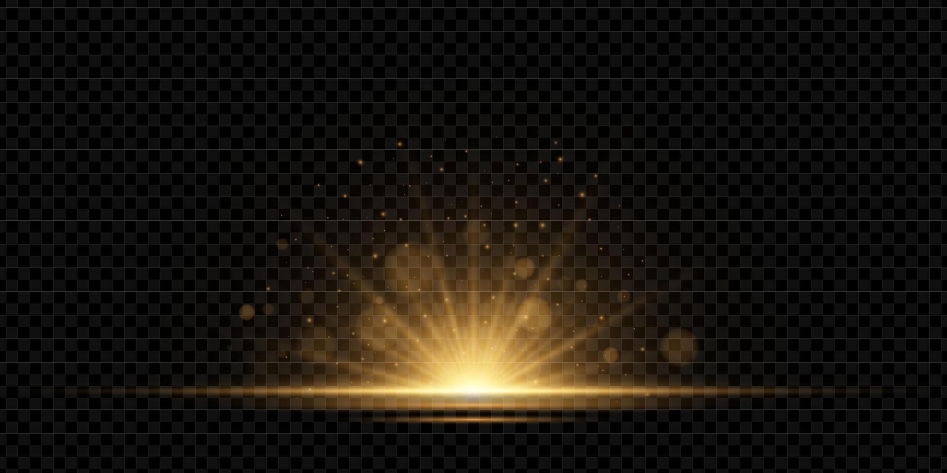 Golden glow with sparkling flare and radiant beams. Abstract bright light burst with magic shine and festive glitter. explosion of golden energy with starlight and sunlight effects. vector