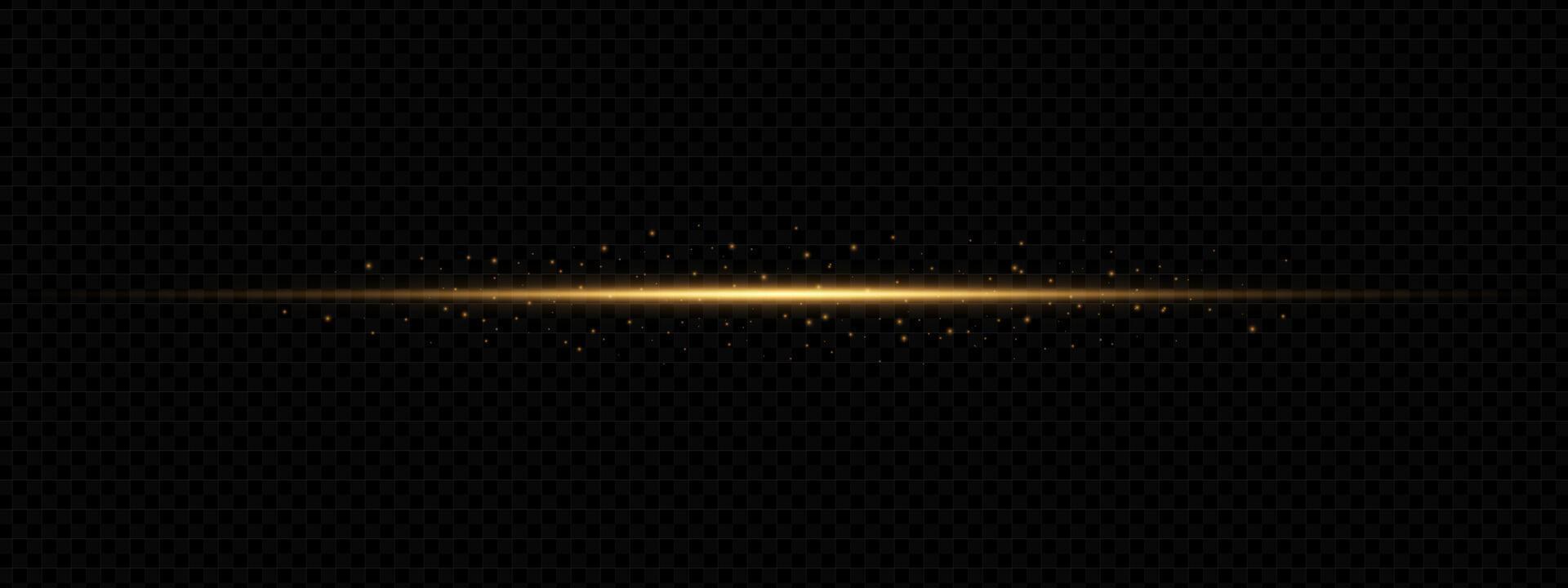 Golden light flare with laser beam and sparkling glow. Abstract background with shiny streaks, neon glare, and magic highlights. sparkle effect for festive, Christmas, or fantasy design. vector