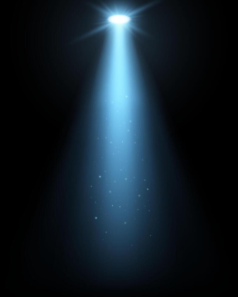 spotlight beam on dark stage with glowing effect. Bright light ray with projector glow and transparent shine. Ideal for concert, theater, club, or festive interior scenes. vector